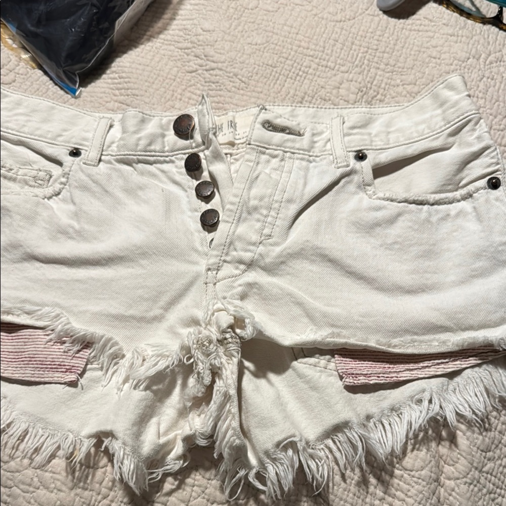 We The Free White Distressed Jean Shorts